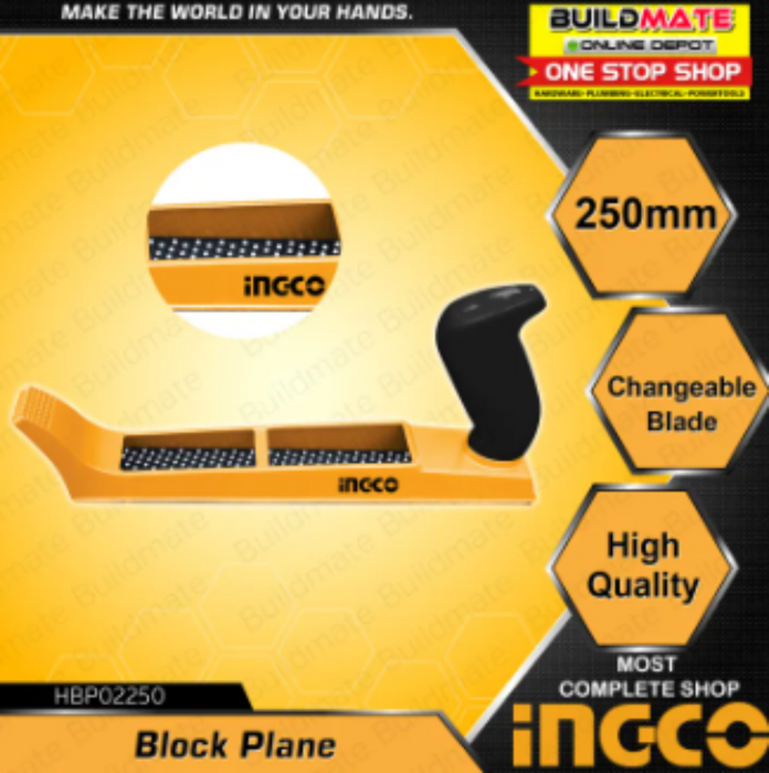 INGCO Wood Block Plane Planer with Changeable Blade 250mm HBP02250  •BUILDMATE• IHT