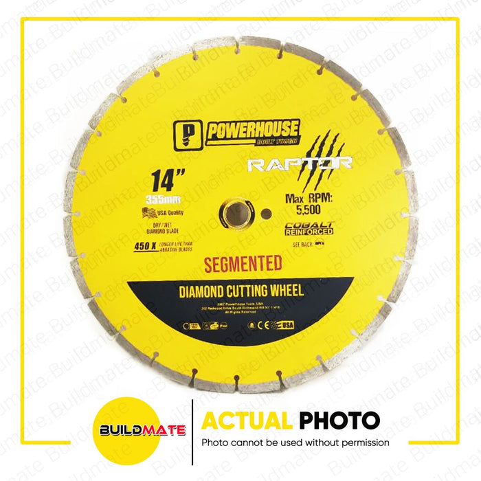 POWERHOUSE 14" RAPTOR SERIES Diamond Cutting Wheel Disc Segmented DRY Cut 14"  •BUILDMATE• PTAA