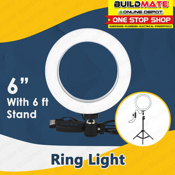 Dimmable LED Selfie Ring Light with Tripod Stand 6ft 16cm 6" •BUILDMATE•