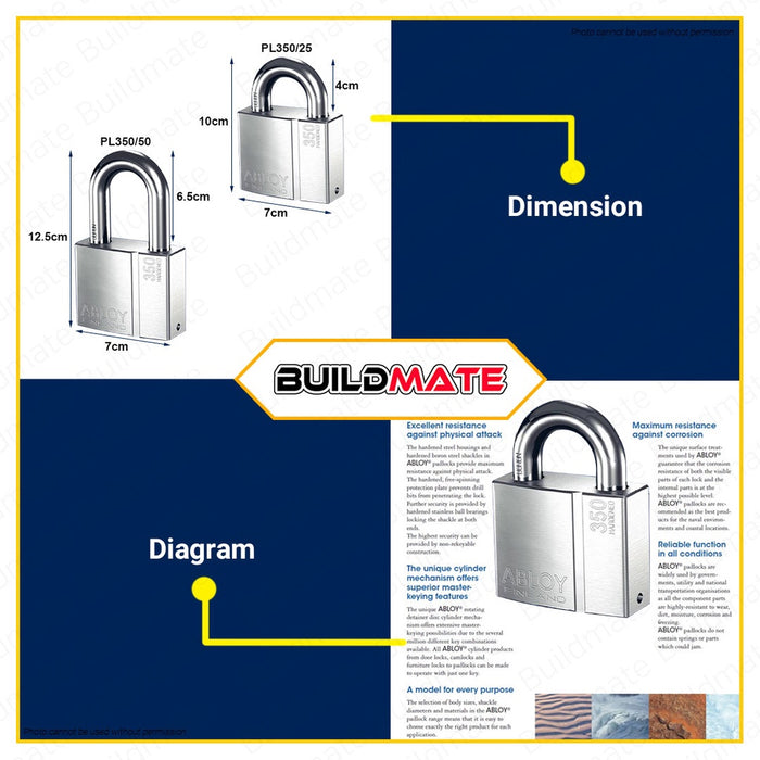 ABLOY FINLAND Original Heavy Duty Gate Door Padlock Long Shackle 72mm PL 350/50 | PL 350/25