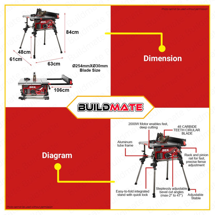 SKIL 2000W Heavy Duty Industrial Table Saw With Foldable Stand BT12121340AA | BT1E1340AA •BUILDMATE•