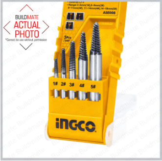 INGCO 5PCS Screw Extractor Easy Out SET ASE008  •BUILDMATE• IHT