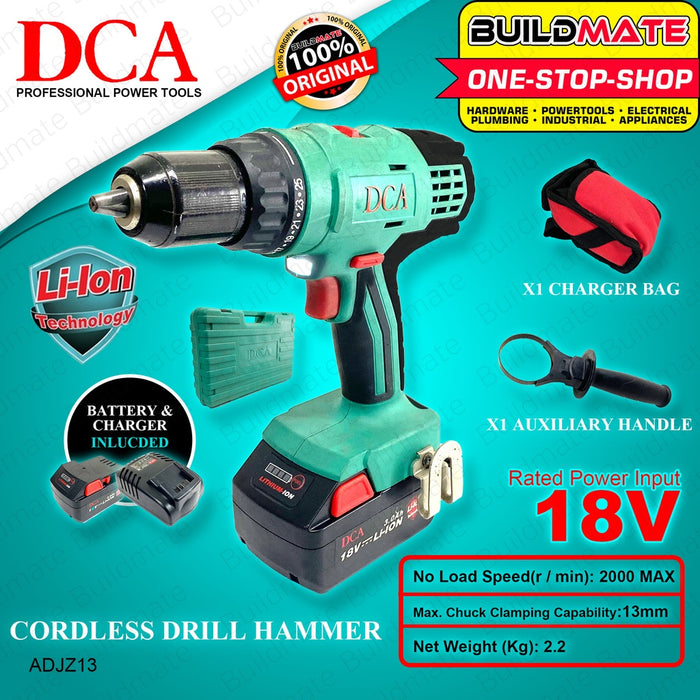 DCA Cordless Hammer Drill Driver Drill 18V 13mm ADJZ13 •BUILDMATE•