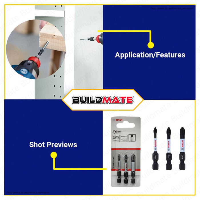 BOSCH Screwdriver 3pcs/Set Bit Impact Control Power Bit Screw Driver Power 2608522491 •BUILDMATE BAX
