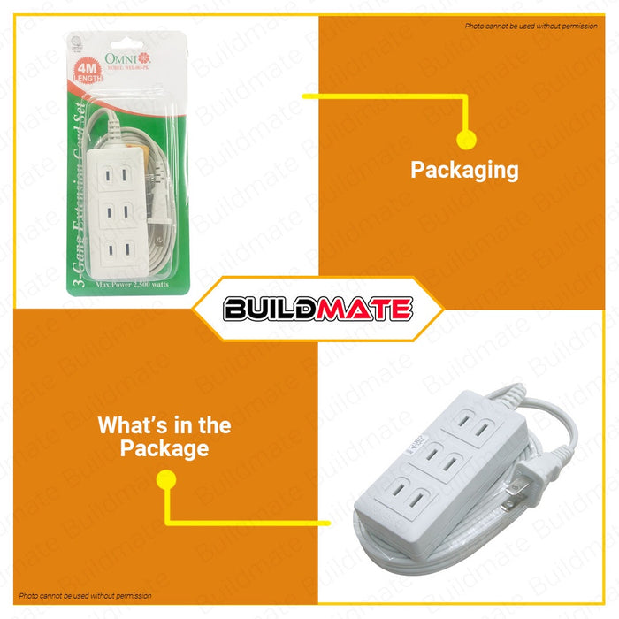 Omni Extension Cord 3 gang Power Strip WEE-003 •BUILDMATE•