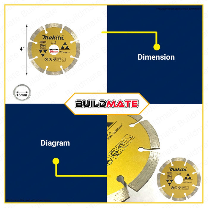 MAKITA Original Diamond Cutting Wheel Disc Concrete Segmented Type/Dry 4" DRY D-42531 •BUILDMATE•