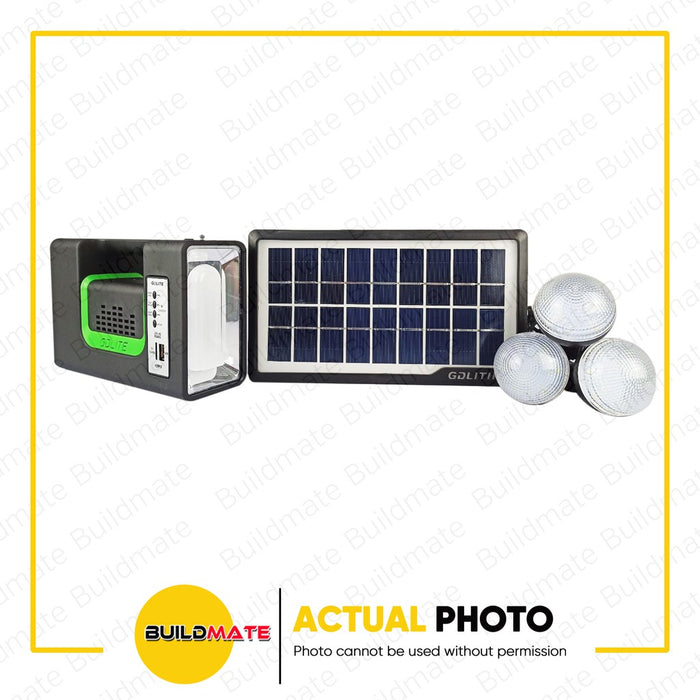 GDLITE GERMAN 10 Solar Emergency Light Kit w/ 3 SMD Led Bulb Radio & MP3 Player USB Outlet & Panel