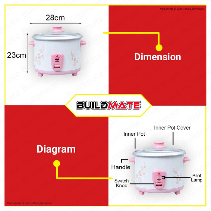 BUILDMATE Hanabishi Automatic 1.8L Rice Cooker 8-10 Cups Capacity with Glass Cover Electric Cooker Appliances HRC-18G