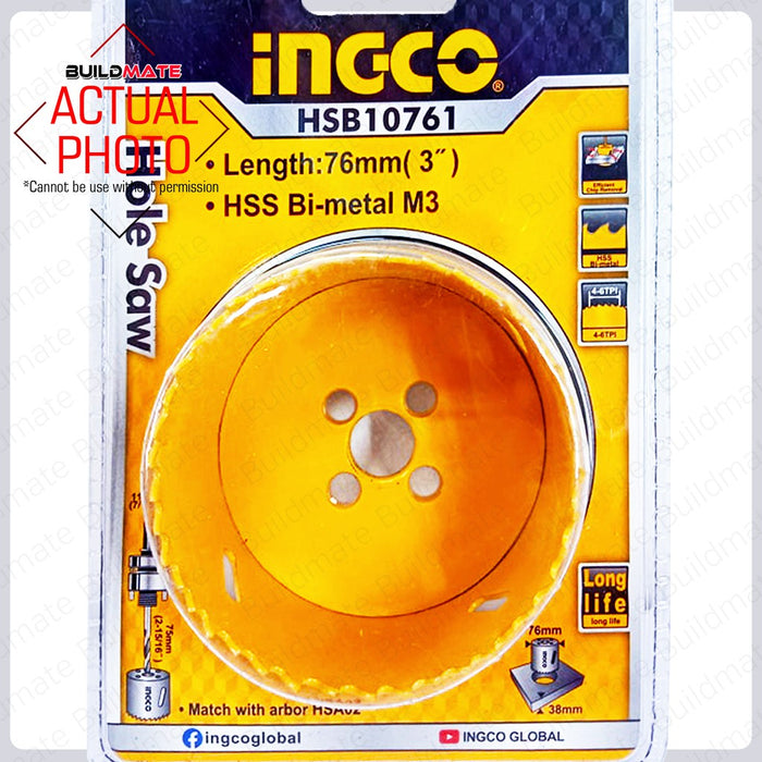 INGCO Hole Saw 76mm HSB10761  •BUILDMATE• IHT