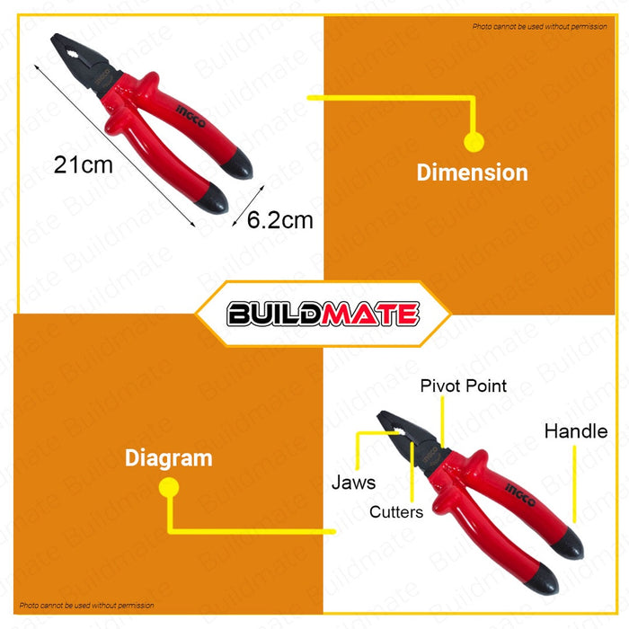 INGCO Insulated Combination Pliers Plier 8'' HICP01200 100% ORIGINAL / AUTHENTIC •BUILDMATE• HT2