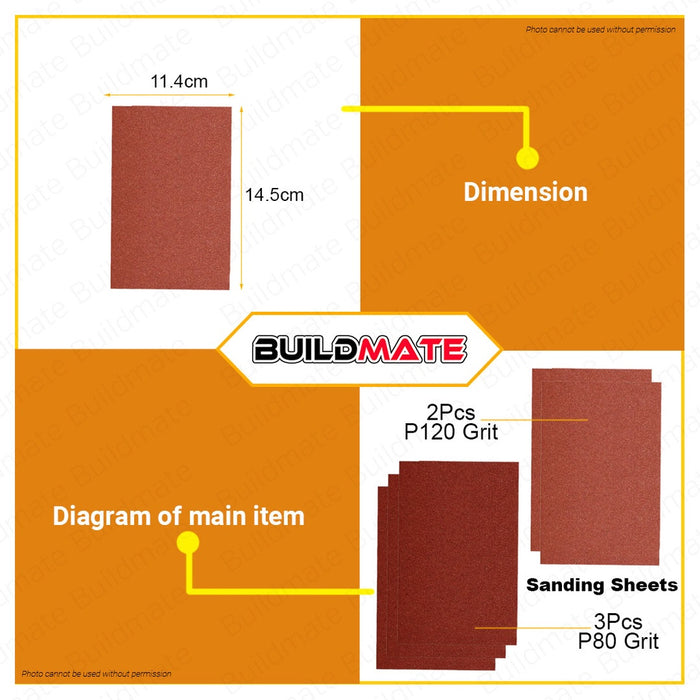 INGCO 5 PCS/SET Sandpaper Sanding Sheet Set for Palm Sander PS2408 AKFS140102 •BUILDMATE• HT2