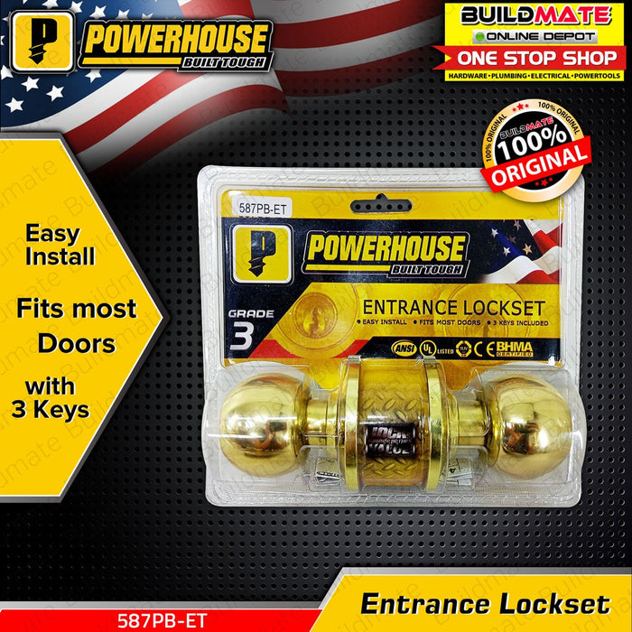 BUILDMATE Powerhouse PRO SERIES Cylindrical Entrance Lockset Brass Finish US3 PH587PBET - PHDH