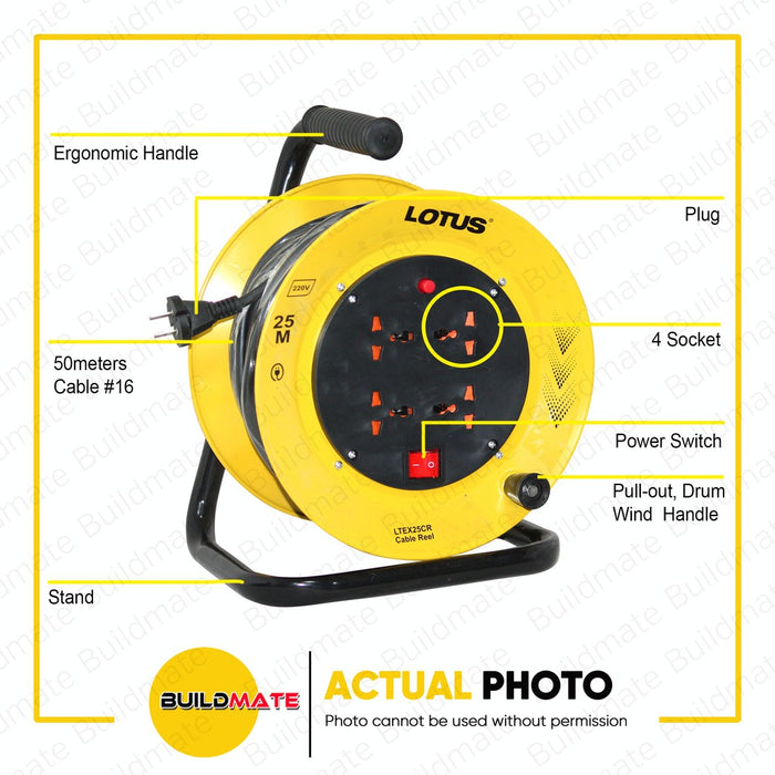 LOTUS Cable Reel Extension Wheel Outlet AWG 16 25M LTEX25CR •BUILDMATE•