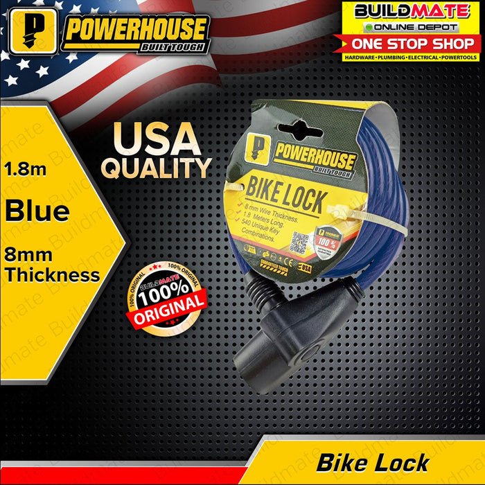 POWERHOUSE Bike Lock 1.8m RED | BLUE | BLACK | WHITE SOLD PER PIECE •BUILDMATE• PHHT