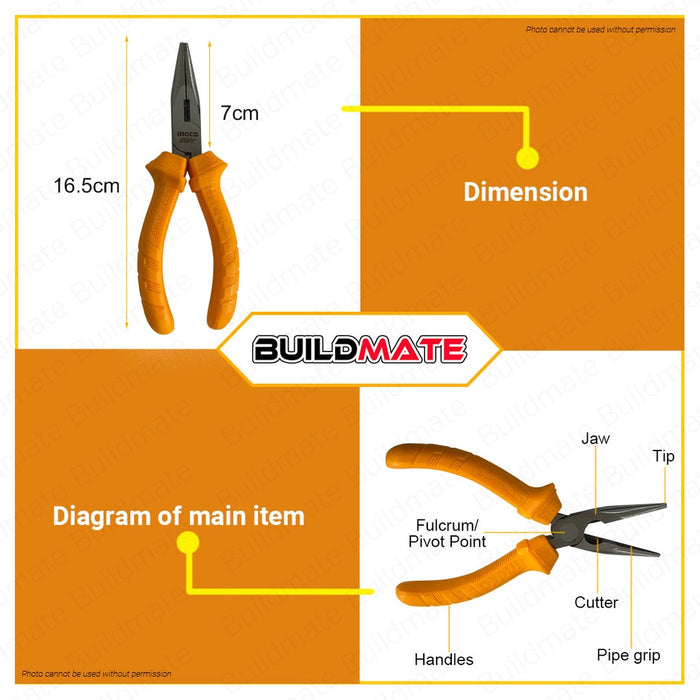 INGCO Long Nose Pliers 6" Super Select HLNP12160 •BUILDMATE• IHT