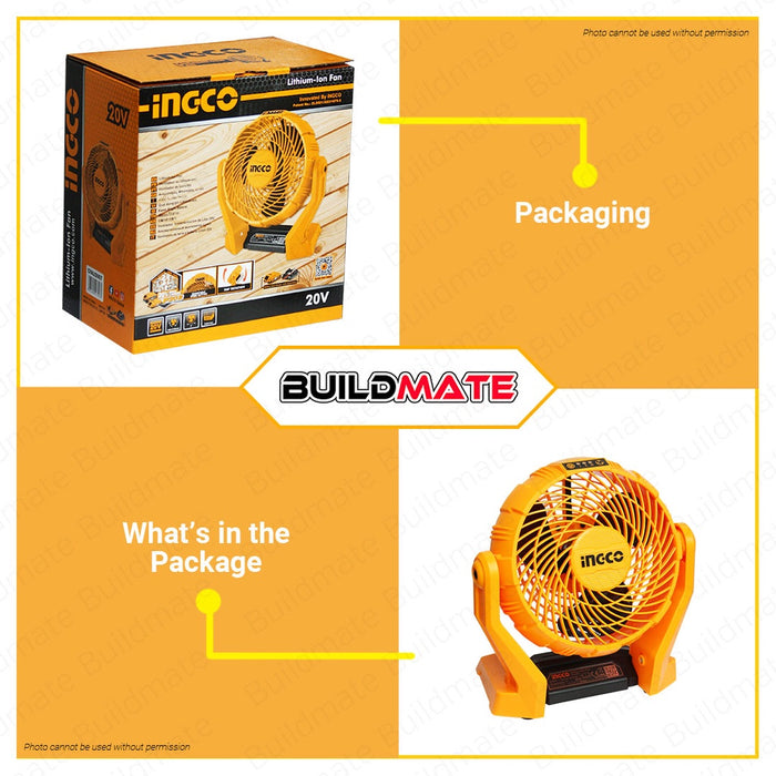 INGCO Cordless Lithium-Ion Fan 20V With 3 Speed 7" Inches Head Rotation CFALI2007 •BUILDMATE• ICPT