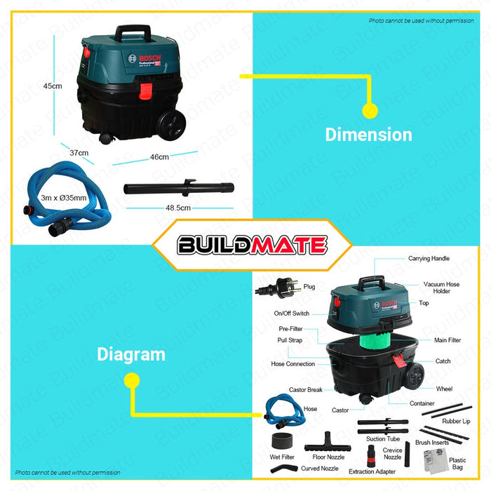 BOSCH POWER SOCKET 1200W 2-IN-1 Heavy Duty Industrial 25L Vacuum Cleaner Air Blower GAS 12-25 PL 060197C1K0 •BUILDMATE• BPT