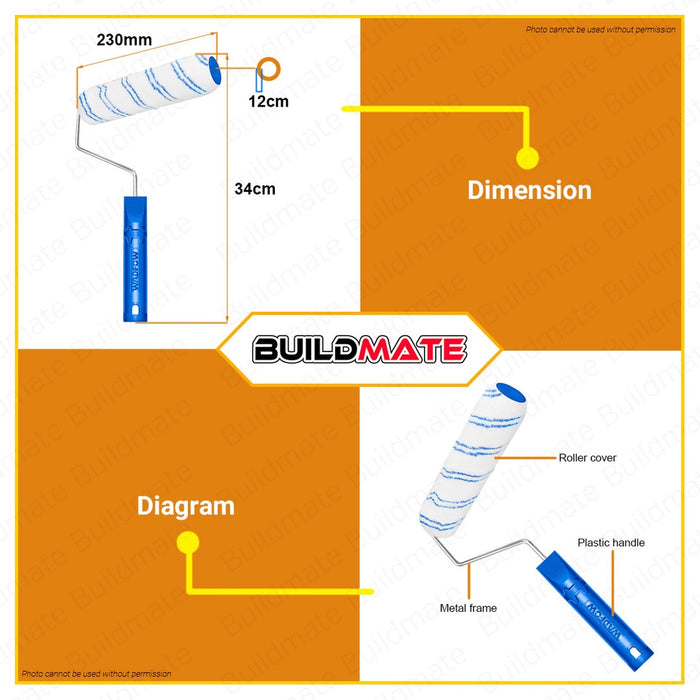 WADFOW Mini Cylinder Brush Inner Wall 230mm 9" Inch Polyester Mini Roller Paint Brush WCB1909 WHT