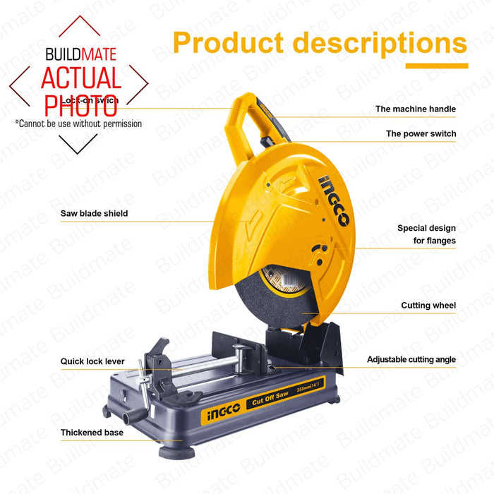 FREE CUTTING WHEEL] INGCO Cutting Chop Saw Cut Off Machine