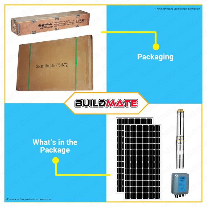 DAYUAN SOLAR SET Deep Well Pump Solar 3TWJ2-37/6-650W/72V with 2 Pcs 36V Solar Panel Module •BUILDMATE• DBS