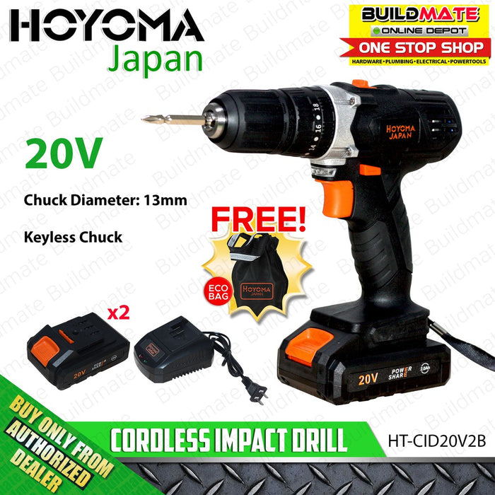 HOYOMA Cordless Impact Drill 13mm HT-CID20V2B +FREE ECO BAG •BUILDMATE•  HYMPT