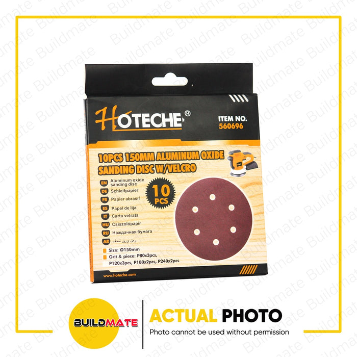 HOTECHE 10 PCS Aluminum Oxide Velcro Sanding Disc 150mm HTC-560696 •BUILDMATE•