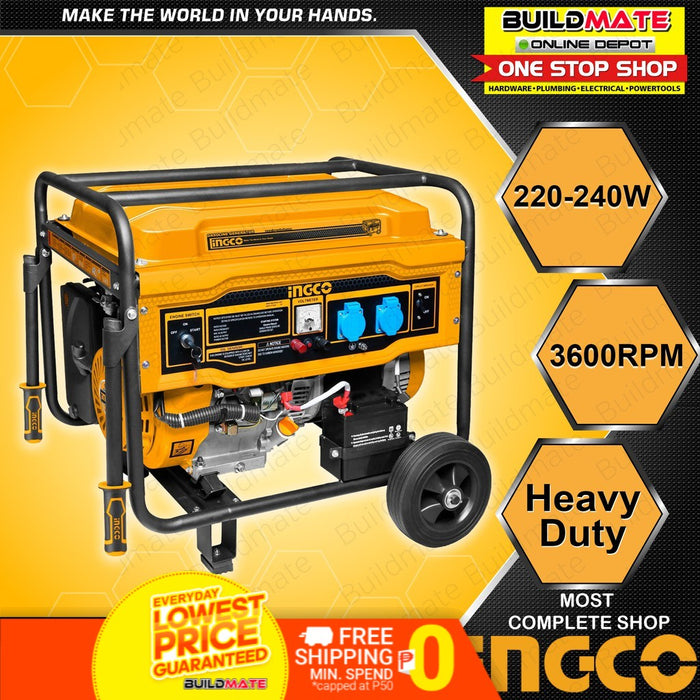 INGCO Gasoline Generator 6.5KVA GE65003-5P + FREE T HANDLE & BITS •BUILDMATE• IPT