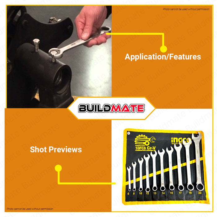 INGCO 10 PCS 6-22mm Combination Spanner Wrench Set Cr-V IHKSPA62201 •BUILDMATE• IHT2