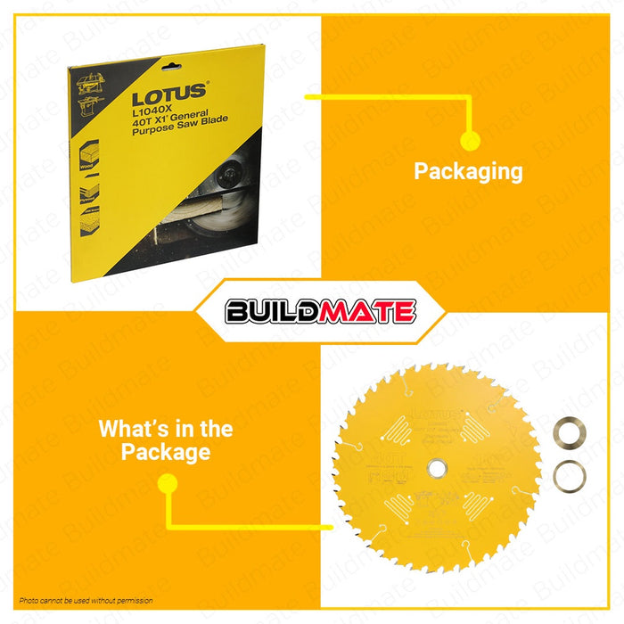 LOTUS X1 General Purpose Wood Saw Blade Diablo Style 10" Inch x 40T x 25.4mm For Circular Saw L1040X