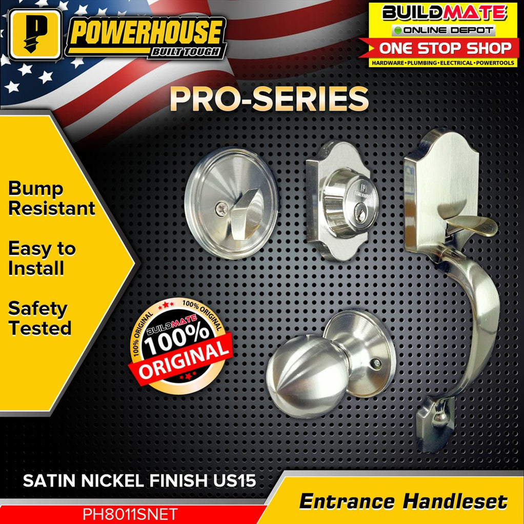 Buildmate Hardware BUILDMATE Powerhouse PRO SERIES Entrance Handle set PH8011SNET Satin N ...