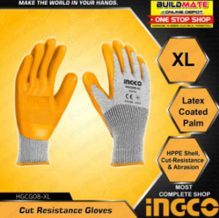 BUILDMATE Ingco Safety Gloves Cut Resistance Abrasion Hand Protection Horticulture HGCG08-XL • IHT