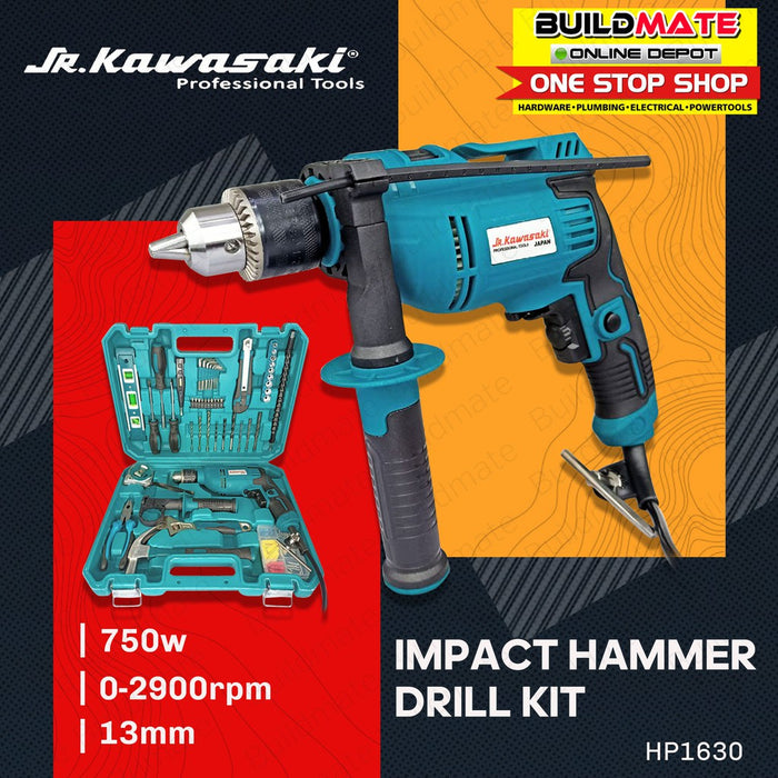 JR KAWASAKI Japan 750W Impact Hammer Drill Kit HP1630 + FREE GLOVES AND TAPE MEASURE •BUILDMATE