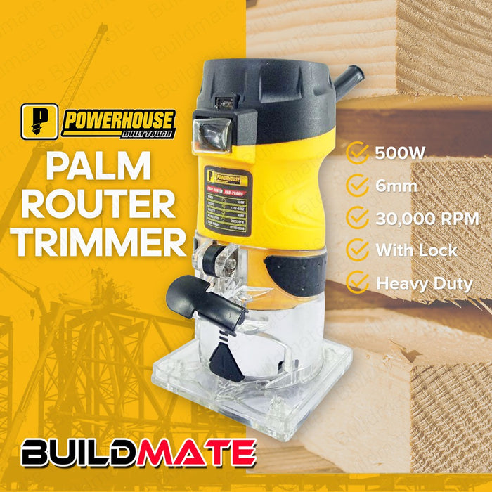 BUILDMATE Powerhouse Palm Router Trimmer 6mm 500W | 650W [SOLD PER SET] with Lock Wood Trimmer Electric Palm Trimmer / Palm Router Wood Router for Woodworking Mini Router Electric Trimmer PHB-PRGM6 | PH-PR650-QL • PHPT