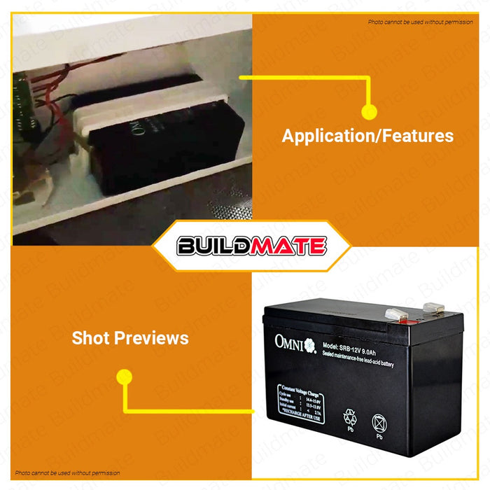 OMNI Sealed Lead Acid Battery 12V 9Ah Spare Battery SRB-12V •BUILDMATE•