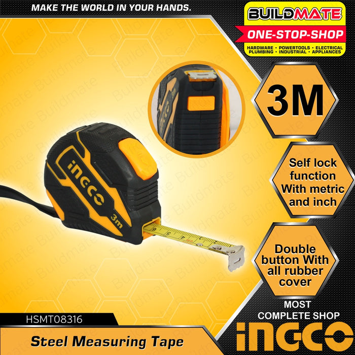 INGCO Self Locking Steel Measuring Tape 3M 16mm HSMT08316 •BUILDMATE• HT2