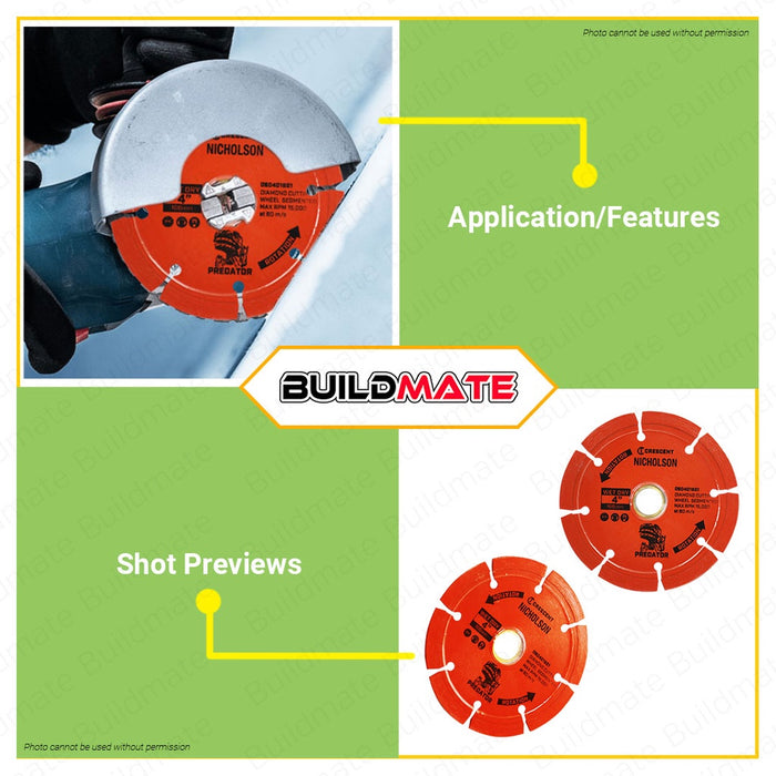 Nicholson Diamond Cutting Wheel 4" inches 100mm Segmented Wet and Dry DS04016G1 •BUILDMATE•
