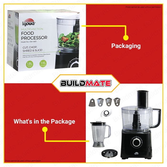 KYOWA Multifunction Food Processor 1.8L with 6 Interchangeable Blades KW-4651 •BUILDMATE•