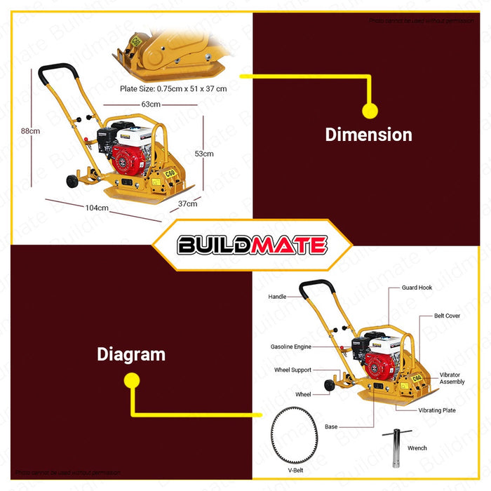 BEST & STRONG Gasoline Engine Plate Compactor 7 HP C60-BA700 100% ORIGINAL / AUTHENTIC •BUILDMATE•