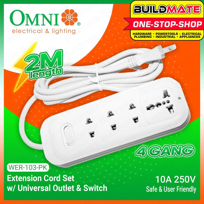OMNI Extension Cord Set w/ Universal Outlet & Switch Power Strip WER-103 •BUILDMATE•