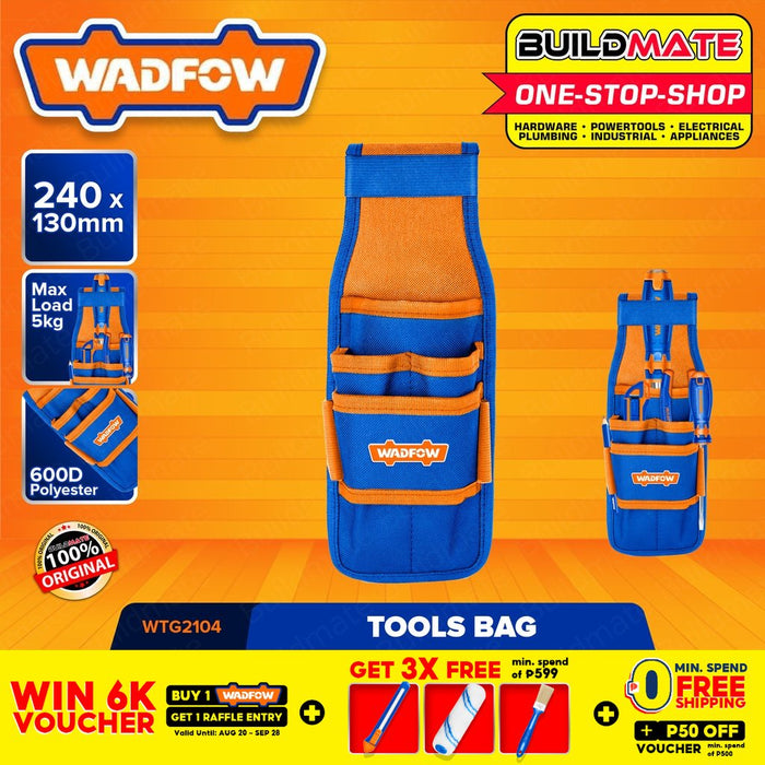 WADFOW Tools Bag Waist Tool Bag Belt DIY Multi Purpose Bag 240x130mm Polyester WTG2104 BUILDMATE WHT