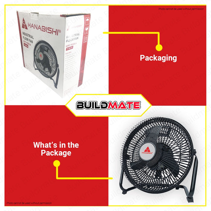 HANABISHI Industrial Floor Fan 9" Black HIFF-900BLK •BUILDMATE•
