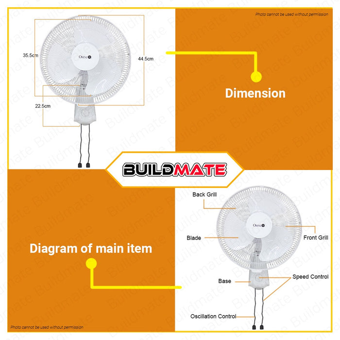 OMNI Wall Mounted Electric Fan 16" Inch 3 Speed Air Flow Wall Mount House Fan VFW-400 •BUILDMATE•