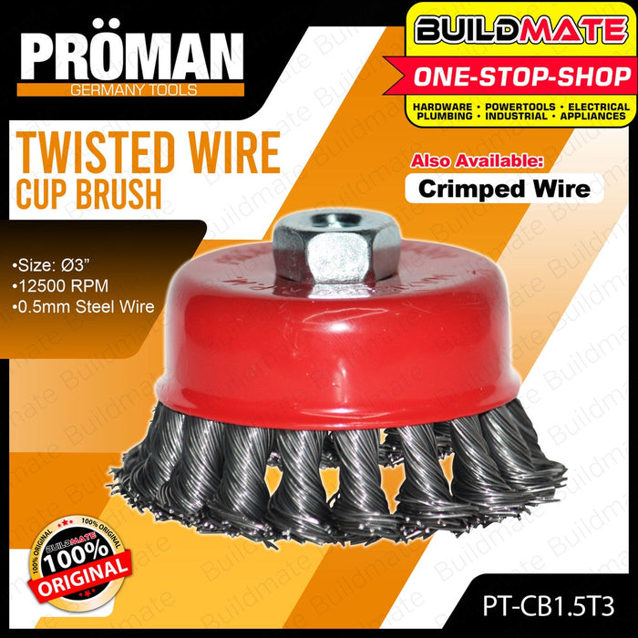 PROMAN Cup Brush 1.25 & 1.5 x 3" Inch Crimped | Twisted Brushes Tools [SOLD PER PIECE] •BUILDMATE•