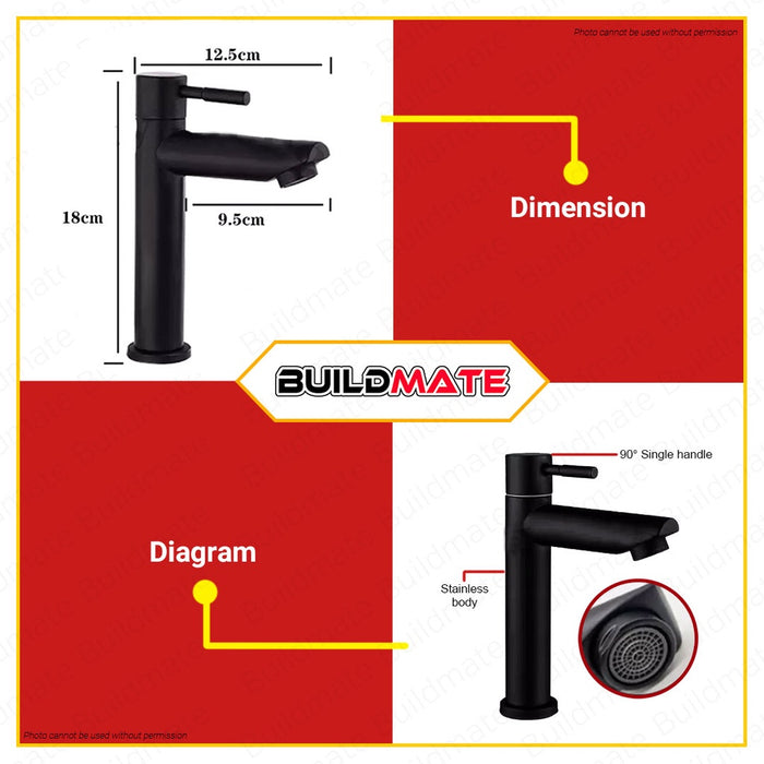 WSDA Stainless Steel Lavatory Faucet Matte Black Finish 20cm SF-309 BK •BUILDMATE•