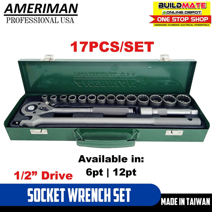 AMERIMAN 17PCS/SET 1/2" Drive Socket Set •BUILDMATE•