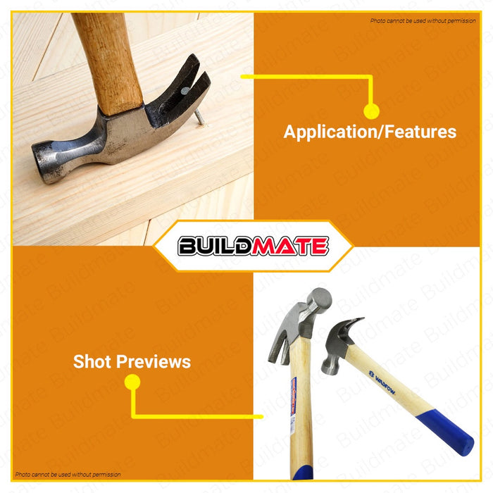 WADFOW Claw Hammer 8oz 200g Hardwood Handle Drop-forged Hammerhead WMB3308 Tools •BUILDMATE• WHT