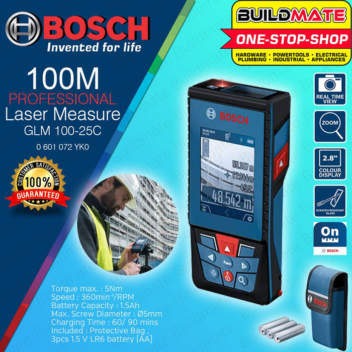 BOSCH 100M Laser Measure Color Display Bluetooth Connection W/ Camera GLM 100-25 C 0601072YK0 BMT