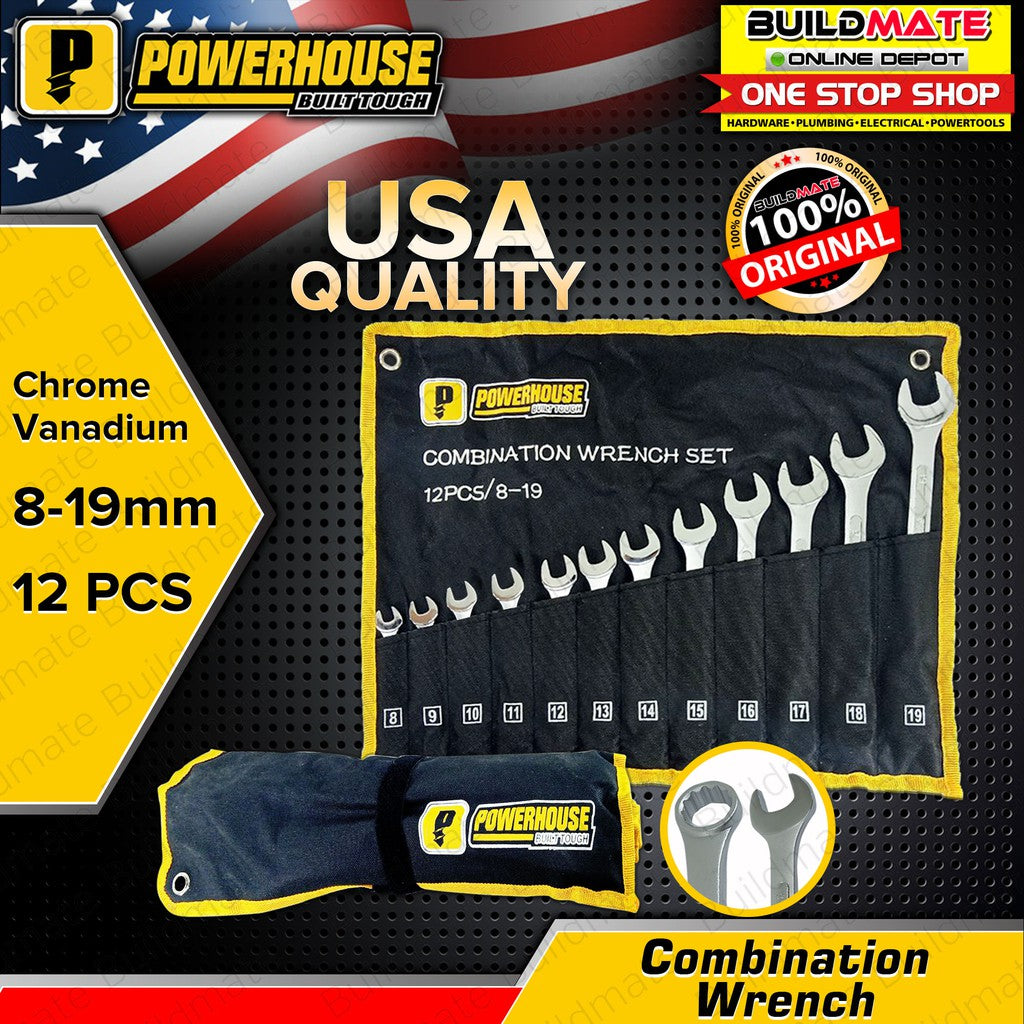 Buildmate Hardware BUILDMATE Powerhouse 12PCS/SET Combination Wrench 8mm-19mm Chrome Vana ...