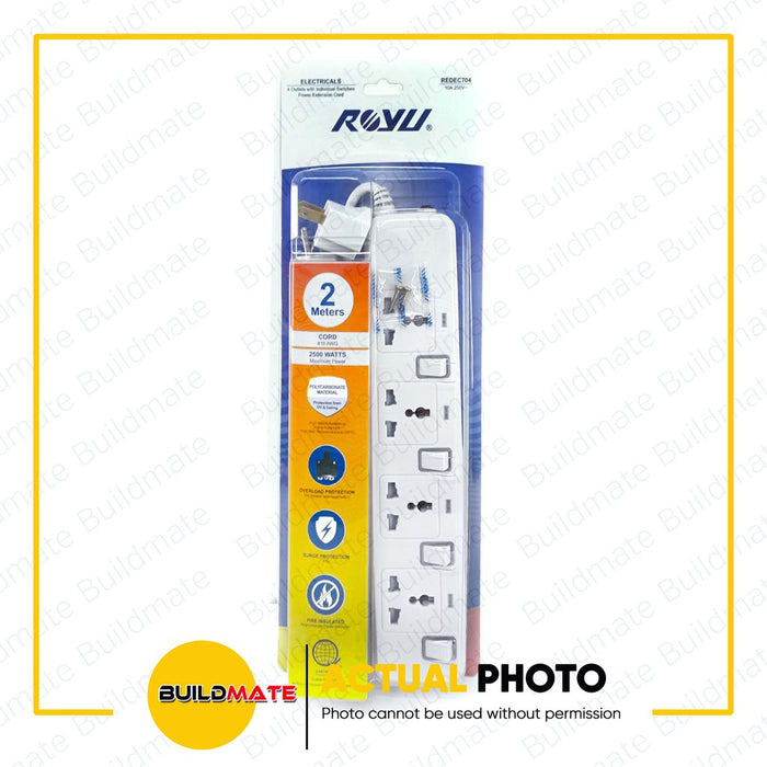 ROYU 4 GANG Extension Cord with Individual Switches Power Strip REDEC704 •BUILDMATE•