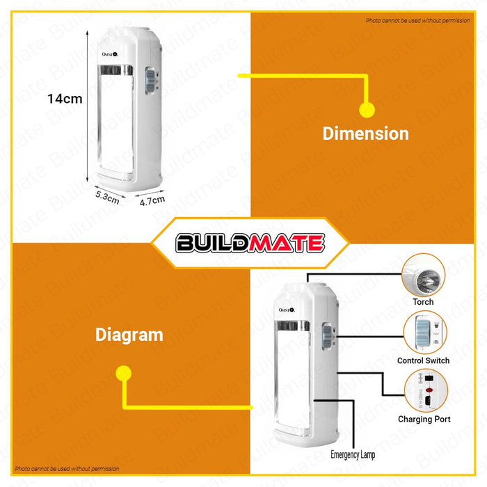 OMNI LED Rechargeable Emergency Light 2 in 1 Function AEL-200 AEL200 •BUILDMATE•